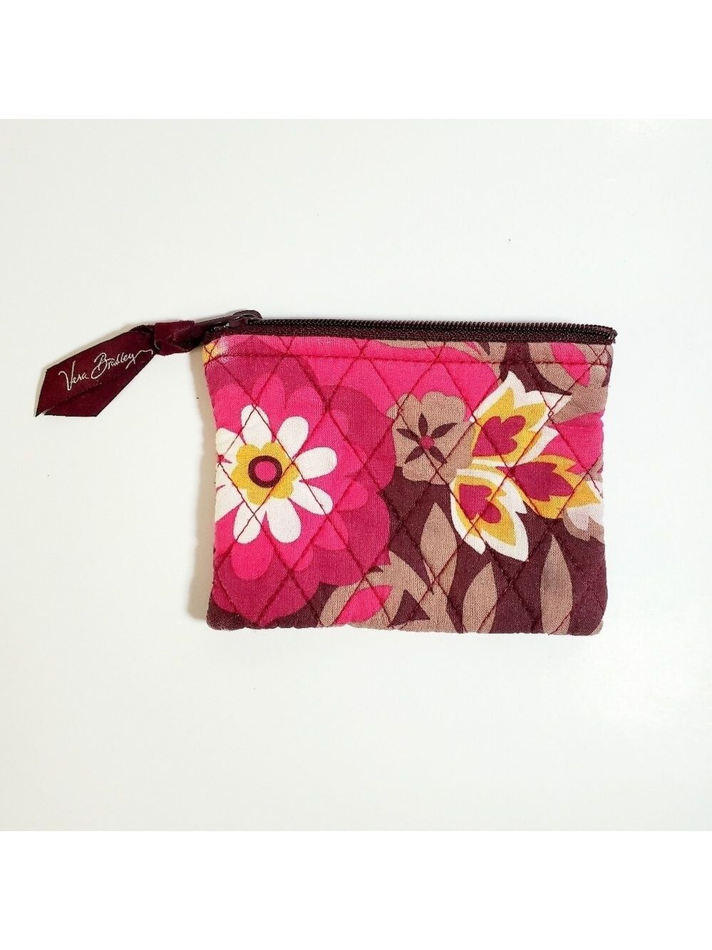 VERA BRADLEY Wallet, Key, Card & Coin Holder Hot Pink Floral Small Padded EUC